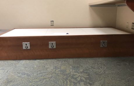 Example of Sydlo Design's Bed Strap Locking Mechanisms installed on a Healthcare Platform Bed